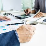 business man financial inspector and secretary making report, ca